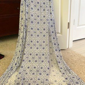 Blue and white medallion print maxi skirt